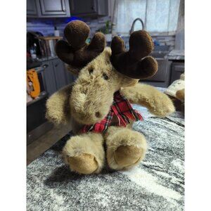 Walmart Moose Christmas Plush Stuffed Animal Red Plaid Winter Scarf Lovey 18"